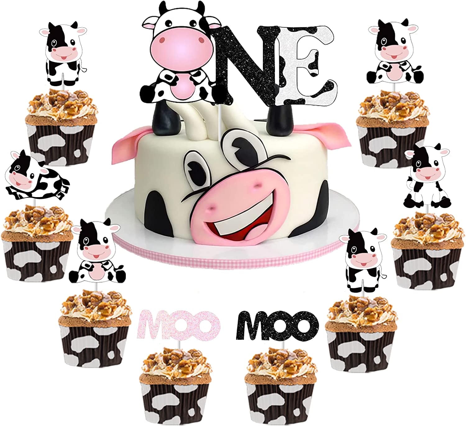 JeVenis Cute Cow Cake Decoration Farm Animal Birthday Cow Cake Topper for  Baby Shower Party Decorations