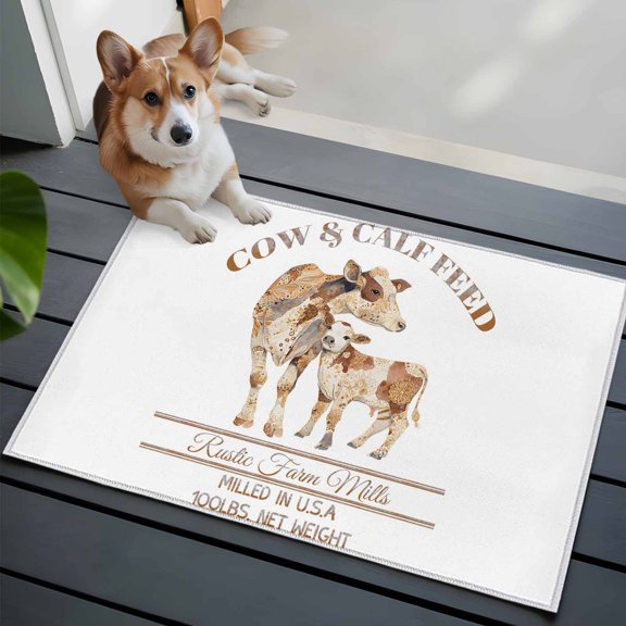 Cow and Calf Feed Front Door Rugs 2x3 ft Rustic Farm Mills Brown Animals Farmhouse Small Rug for Entryway Non Slip Washable Bathroom Door Mat Absorbent Floor Mat for Indoor Entrance