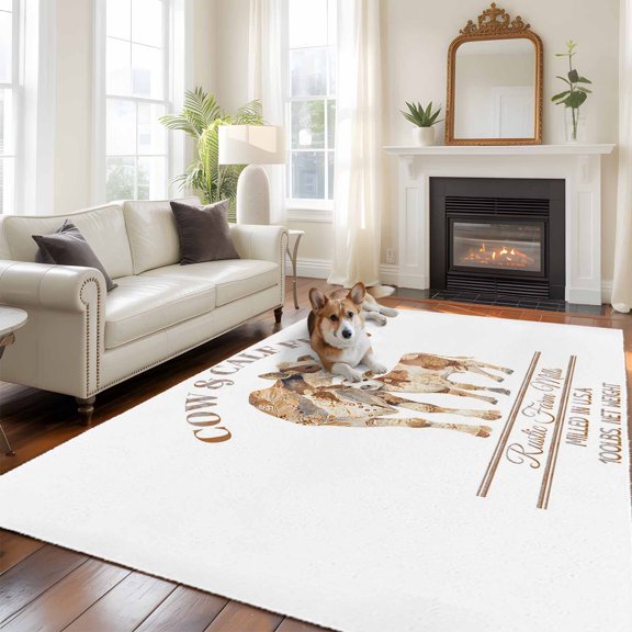 Cow and Calf Feed Large Area Rugs 5x8 ft Rustic Farm Mills Brown Animals Farmhouse Washable Rug Non Slip Indoor Carpet Absorbent Floor Mat for Living Room Bedroom Dining Room