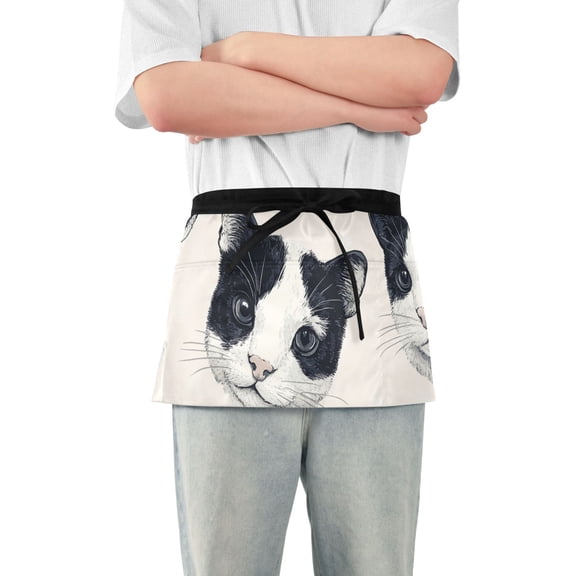 Cow Cat Faces Cute Short Server Apron with 3 Pockets for Unisex Chef Gardening