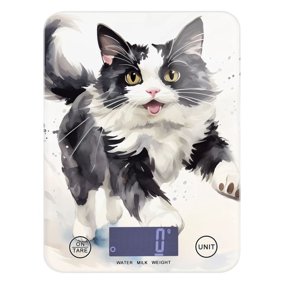 Cow Cat Long Hair Food Scale Digital Kitchen Scale Waterproof Tempered Glass Tare Function 11 lb for Baking Cooking Meal Prep