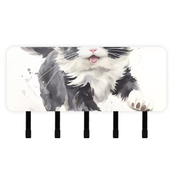 Cow Cat Long Hair Mail Holder Organizer Wall Mount with Shelf Key Holder Key Rack with 5 Key Hooks for Wall Decorative