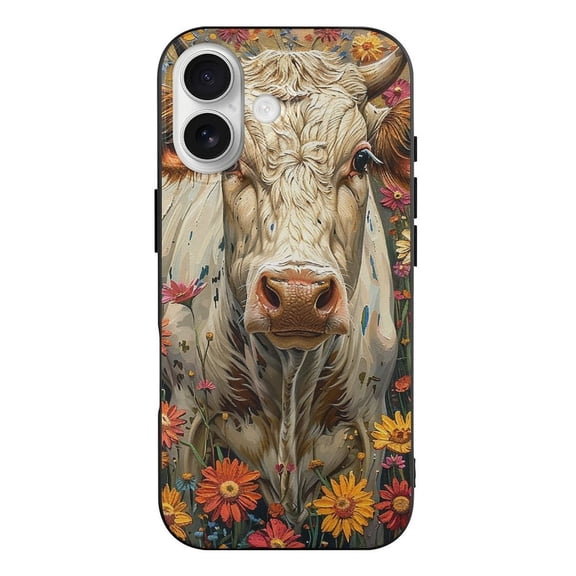 Cow Cattle And Flower Art Phone Case Compatible with iPhone 17 TPU Black Shockproof Cover