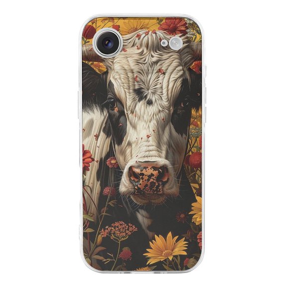Cow Cattle And Flower Phone Case Compatible with iPhone 17 Air TPU Transparent Shockproof Cover