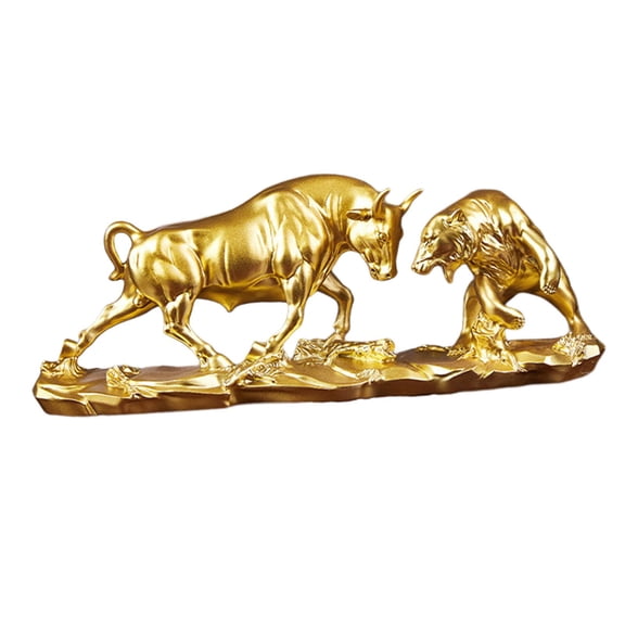 Cow Cattle Sculptures Exquisite Animal Sculpture for Bookcase Shelf Tabletop Golden 40x11x15.5cm