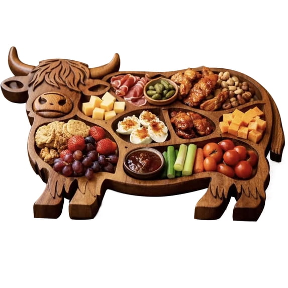Cow Charcuterie Board | Wooden Cow Food Platter | Appetizer Board | for Snack Fruit Meat Cheese Home