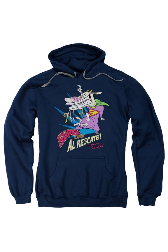 Cow & Chicken Super Cow Adult Pullover Hoodie Sweatshirt Navy