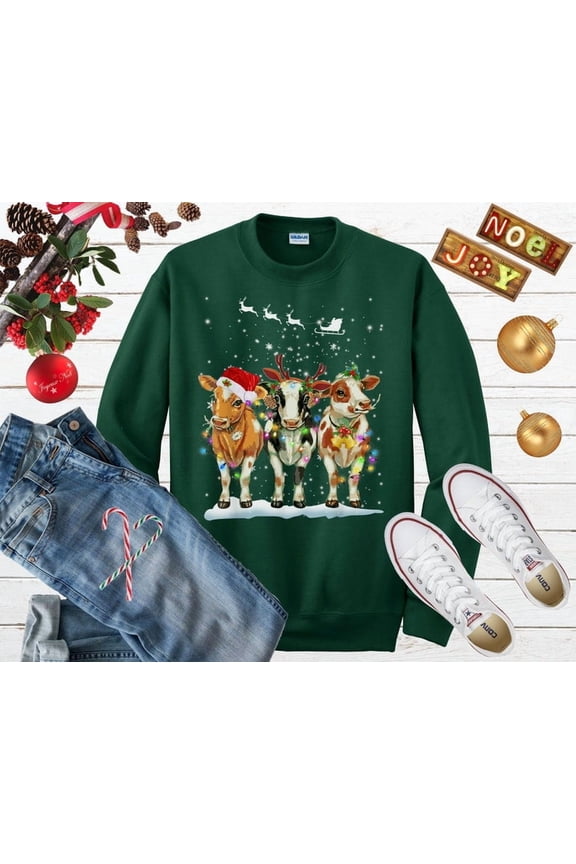 Cow Christmas Lights Christmas Sweater Funny Christmas Shirt Cow Holiday Sweater Cow Lover Xmas Gift Farm Christmas Sweatshirt