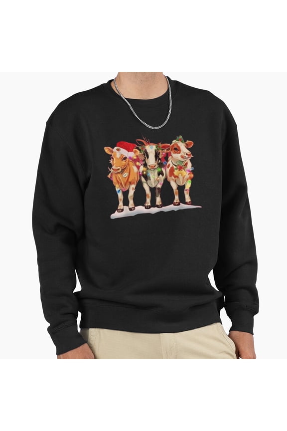 Cow Christmas Lights Funny Holiday Sweater Style Graphic Unisex Sweatshirt Funny G14172, Up to Size 5XL