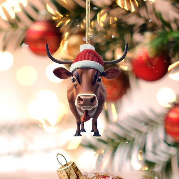Cow Christmas Ornament, Personalized Farm Animal Hanging Decor for Christmas Tree, Iron Gift for Farmhouse Rural Holiday Decor(C)