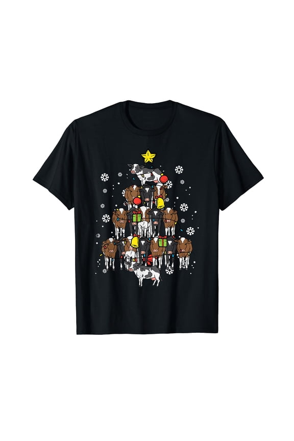 Cow Christmas Tree Xmas Farmer Farm Men Women Kids T-Shirt Black Tee