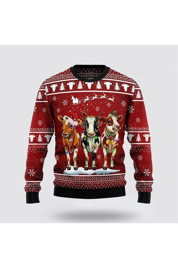 Cow Christmas Ugly Christmas Sweater for Unisex, Funny Farm Animal Holiday Pullover, Cute Cow Lover Xmas Sweater Gift