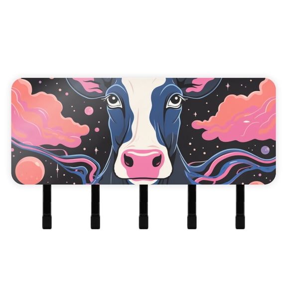 Cow Clouds Stars Mail Holder Organizer Wall Mount with Shelf Key Holder Key Rack with 5 Key Hooks for Wall Decorative