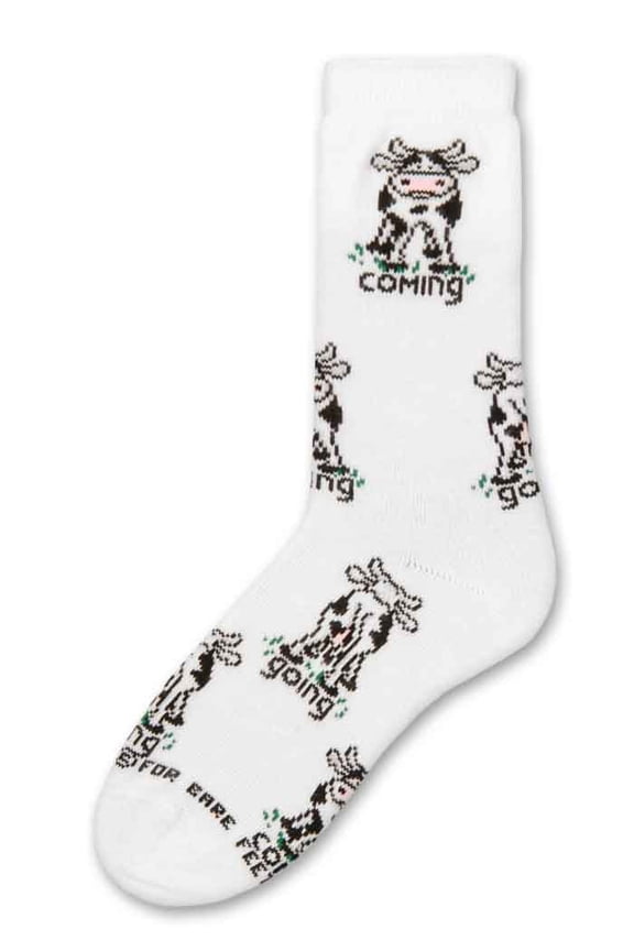 Cow Coming Going Socks Animal Den,White/Grey/Black/Red,Women Shoe Size: 6-11 or Men Shoe Size: 5-10