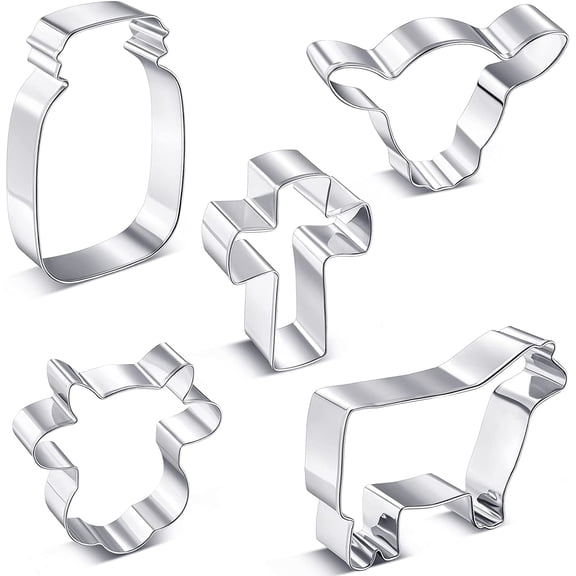 Cow Cookie Cutter Set Farmhouse Theme Animal Shape Stainless Steel Biscuit Cake Baking Mold 5 Pieces