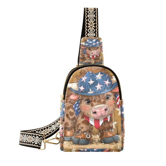 Cow Cowboy American Flag Crossbody Bags Fanny Pack Sling Bag for Travel Chest Bag Shoulder Bag for Women Trendy