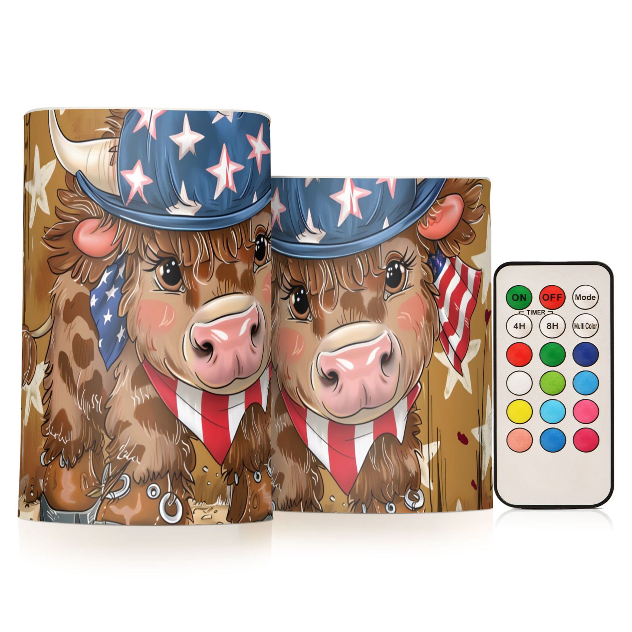 Cow Cowboy American Flag Flameless Candles&nbsp;LED Lights Battery Operated Candles with Remote and Timers Flicker Lights Votive Set of 2