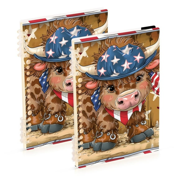 Cow Cowboy American Flag Ring Binder Notebook Journey Note Diary College Ruled Spiral Notebook Study Loose Leaf Paper A5 60 Pages