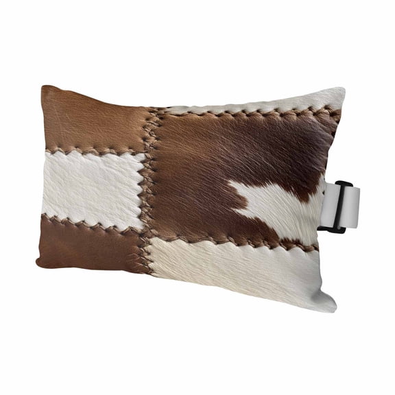 Cow Cowhide Outdoor Chaise Lounge Pillows Abstract Brown Seam Leather Lumbar Pillows with Insert Adjustable Elastic Strap Headrest Pillow for Recliner Patio Chair 1 Pack 11x16 Inch