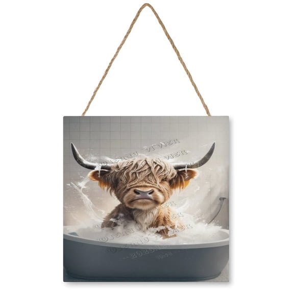 Cow Decor Funny Bathroom Decor Wall Art,Bathroom Cow Art Prints,Rustic Farmhouse Bathroom Wall Decor,Funny Bathroom Signs Animal Wall Art 12"x12" Wooden Hanging Signs