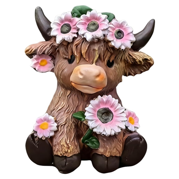 Cow DecorationsforHome Farmhouse Shelf, Mini Highland Cow Figurine, Pen Cup HolderforDesk, Rustic Home Accents