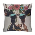 thumbnail image 1 of Cow Decorative Throw Pillow Cover Case,Funny Cow with Floral Wreath and Round Sunglass Cotton Linen Outdoor Pillow Cases Square Standard Cushion Covers for Sofa Couch Bed, 1 of 5