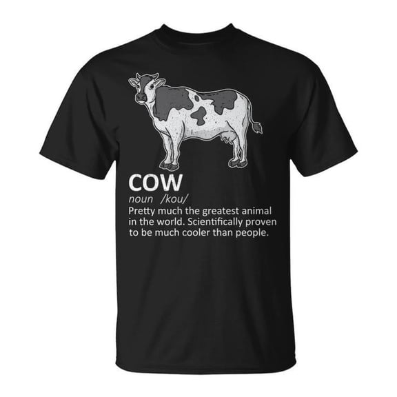 Cow Definition Milk Dairy Cattle Graphic Tee Unisex Adult Cotton Farmer T-Shirt for Agriculture or Casual Wear, Size M, Color Black