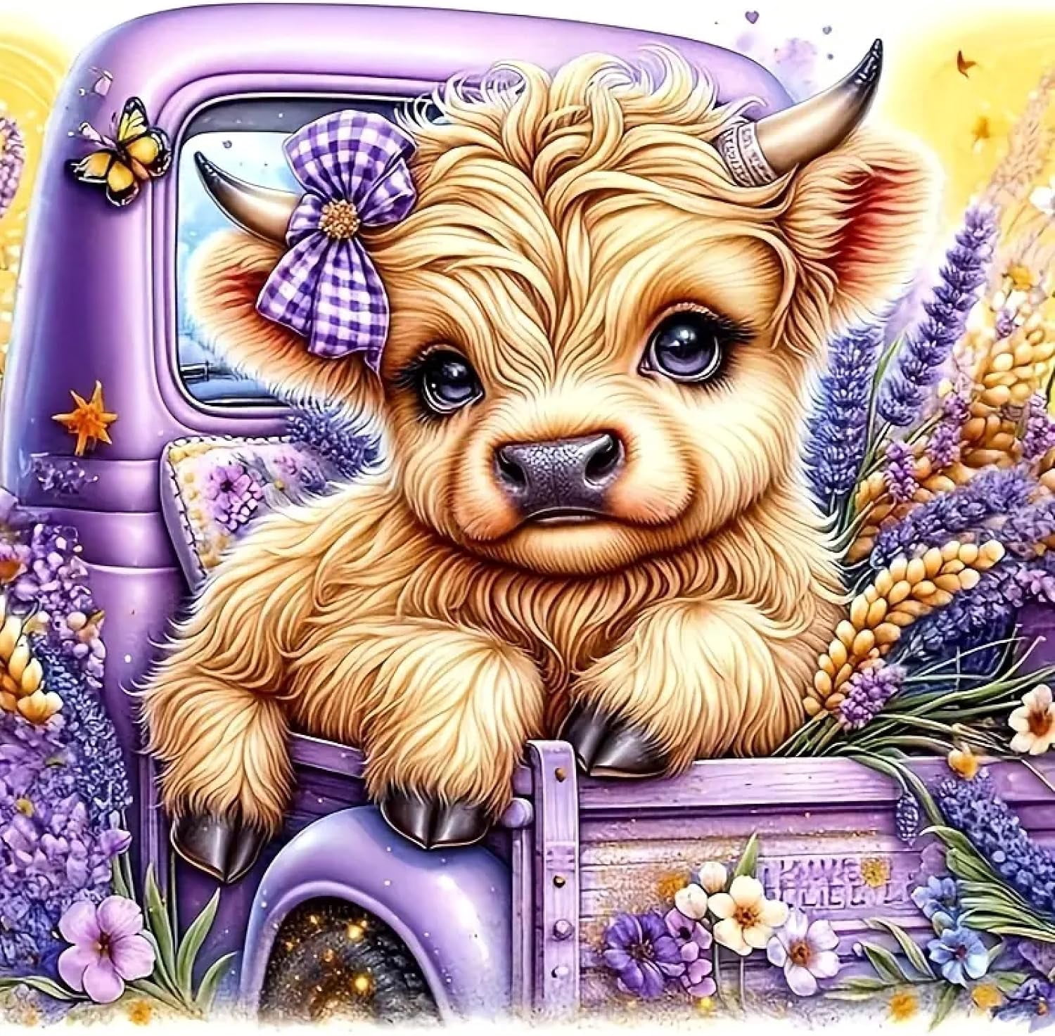 Cow Diamond Art Kits for Adults Beginner,DIY Truck Diamond Painting 5D Round Full Drill Highland Cow Diamond Dots Gem Art Crafts with Tools Animal Crafts for Wall Decor 12x12in