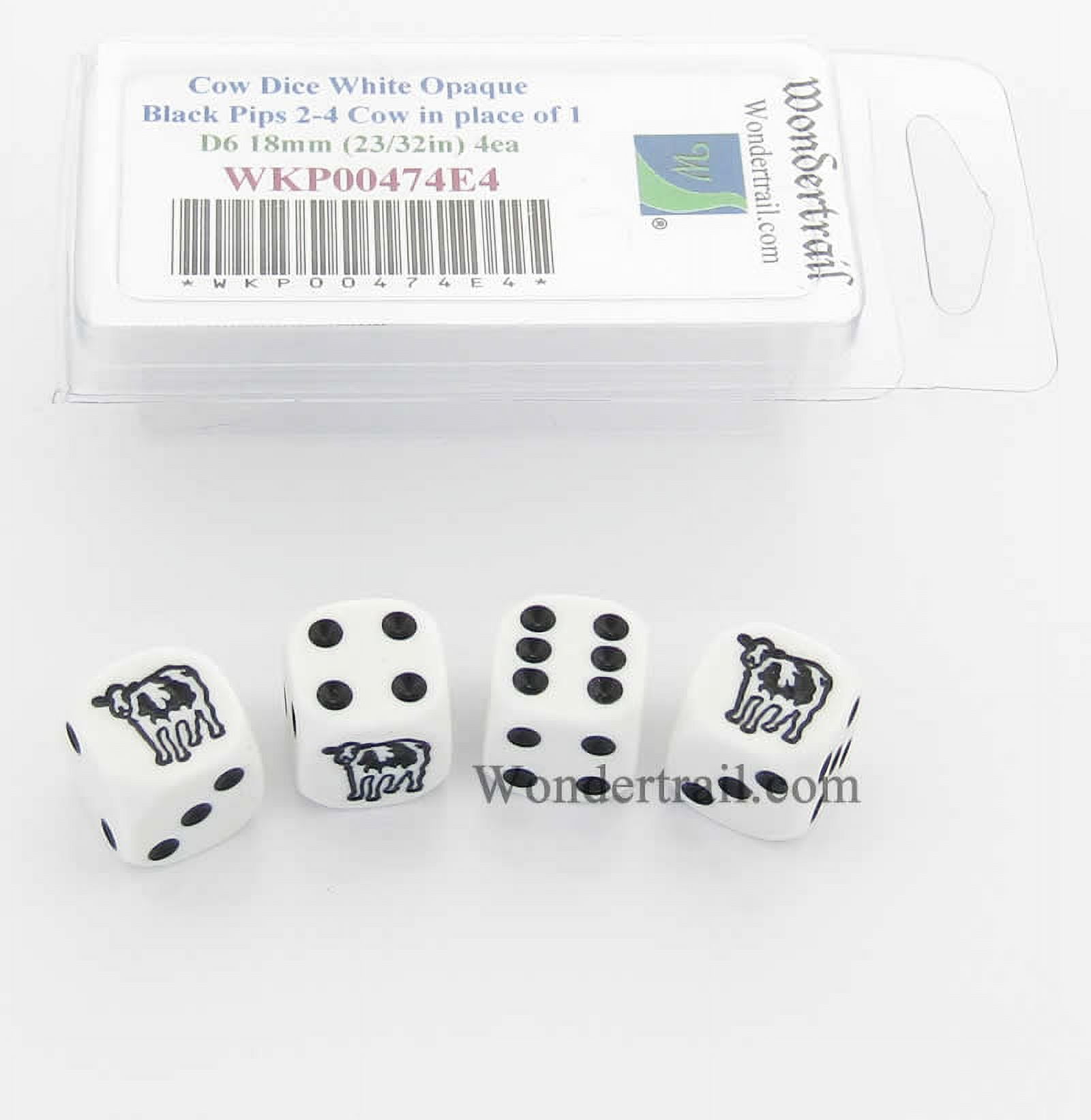 Cow Dice Set - White Opaque D6 Dice With Black Pips & Cow Symbol