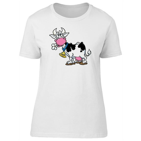 Cow Eating Flower Cartoon T-Shirt Women -Image by Shutterstock, Female XX-Large
