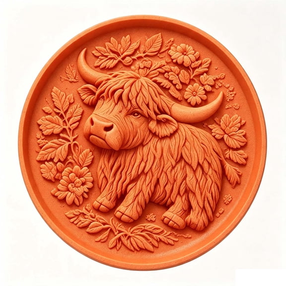 Cow Embossed Stepping Stone Mold, Round Garden Cement Mould, Floral Walkway Decor Casting, Concrete Resin Plaster