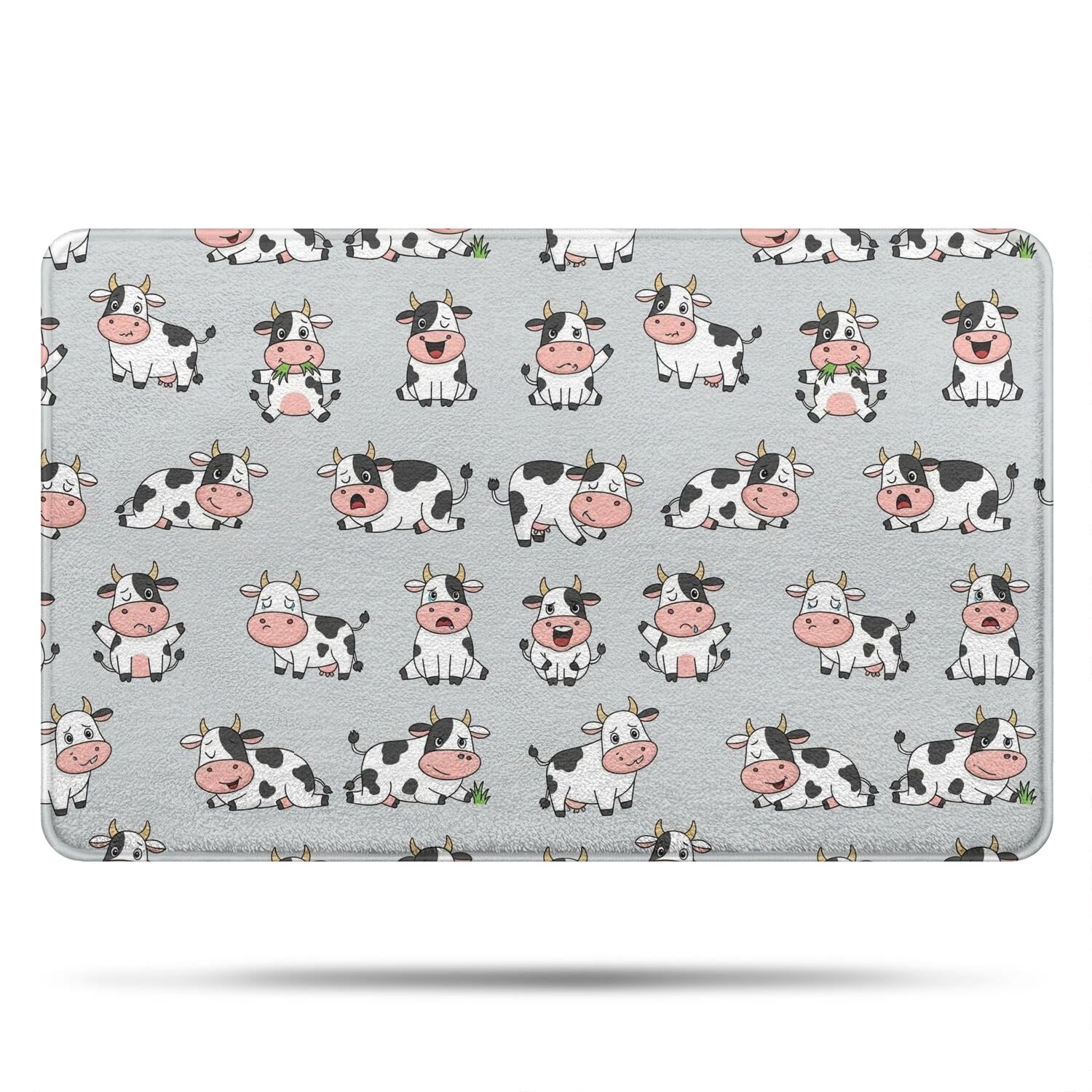 Cow Expression Gray Pattern Microfiber Bathroom Rug with Non-Slip ...