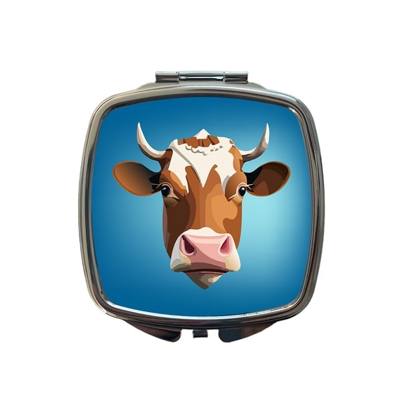 Cow Face Funny Travel Makeup Handbag Purse Small Pocket Compact Mirror