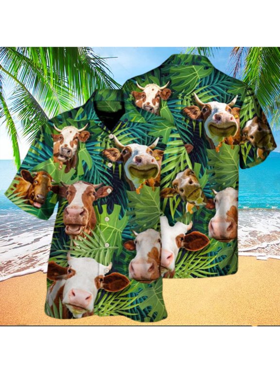 Cow Face Troll Funny Lover Cattle Tropical Style Hawaiian Shirt
