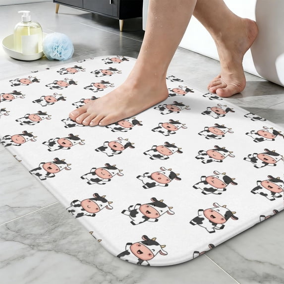 Watering Mat Cow and Face White Pattern Non-Slip Bath Mat, Bedroom Area Mat with ...
