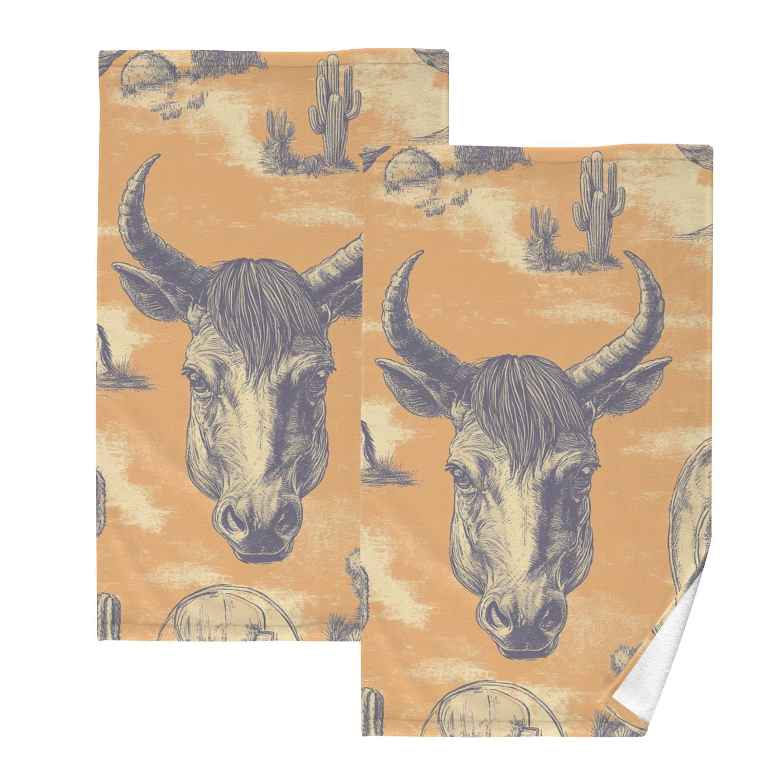 Cow Face Wild Hand Towels Cotton Bath Towels Large Face Towels Absorbent for Bathroom 2 Packs