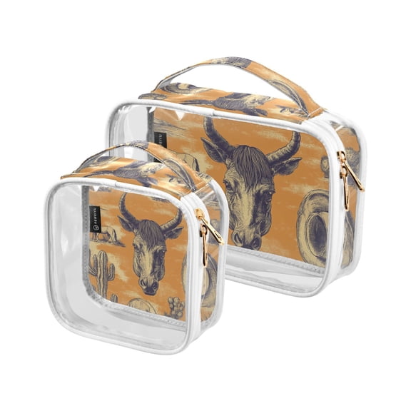 Cow Face Wild Makeup Bags Set Travel Toiletry Bags Portable Cosmetic Bags Organizer Waterproof 2 Packs