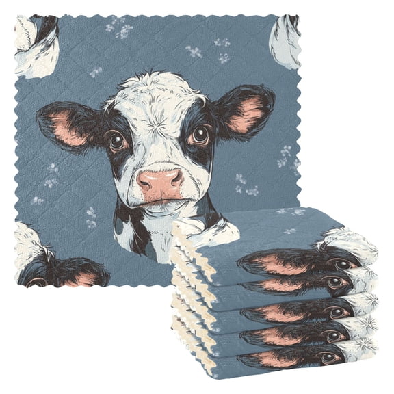 Cow Faces Hand Drawn Dish Cloths Dish Towels Cleaning Cloths Quick Drying Reusable 11" x 11" Set of 6