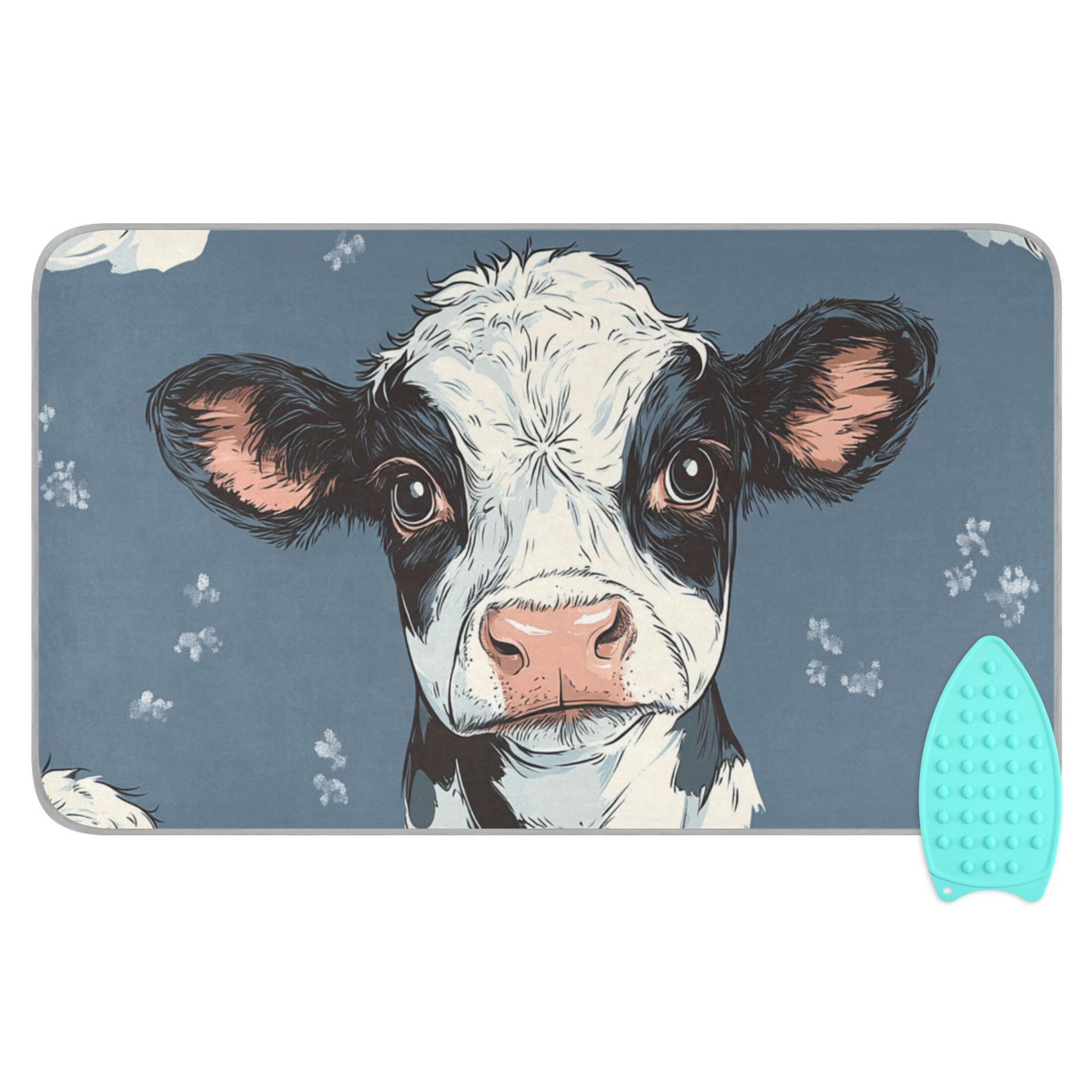 Cow Faces Hand Drawn Ironing Mat Blanket Portable Travel Ironing Pad Heat Resistant Pad 47.2" x 27.6”