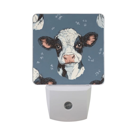 Cow Faces Hand Drawn LED Night Light with Smart Sensor Plug Into Wall Dusk to Dawn 2 packs