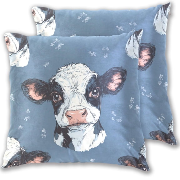 Cow Faces Hand Drawn Throw Pillow Covers Pillowcases 18 x 18 Inch Home Decor 2 Packs for Bedroom Sofa