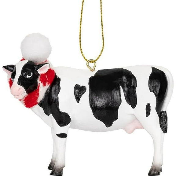 Cow Farm Animal Christmas Tree Ornament with Fabric Candy Cane Scarf