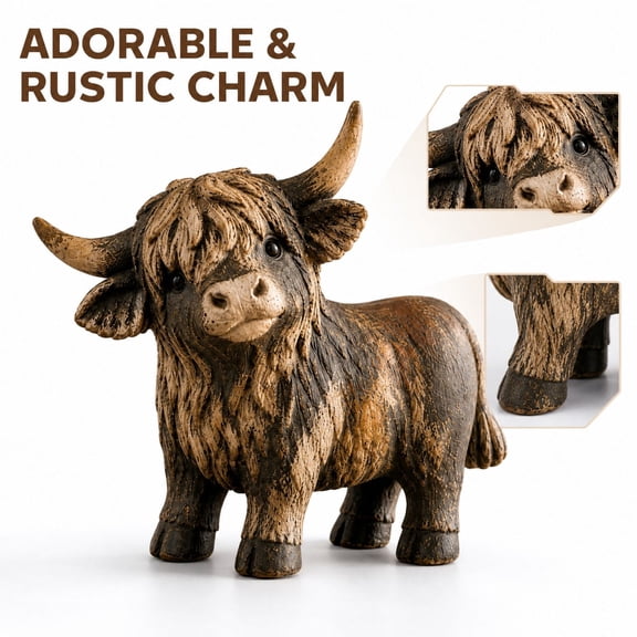 Cow Figurine, Brown Rustic Farm Animal Decor for Home Shelf, Desk and Table Display