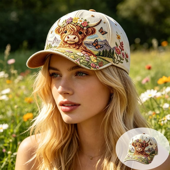 Cow Floral Baseball Cap Trucker Hat With Wildflower Cute Farm Cap For Women Multicolor Free Size