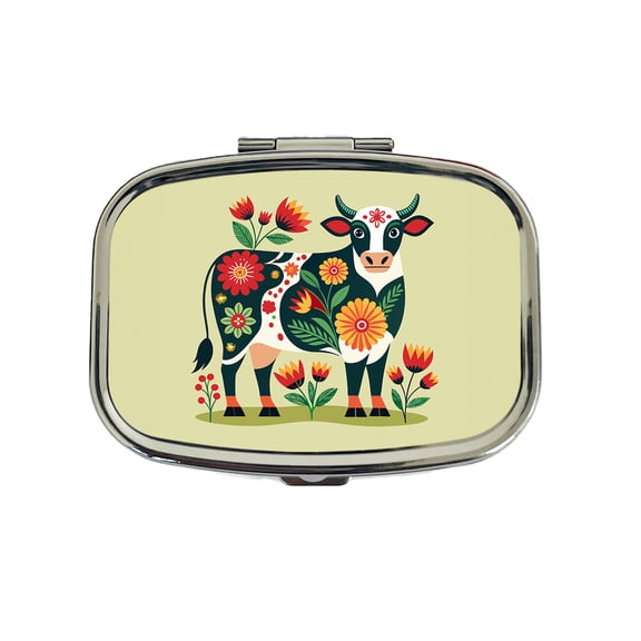 Cow Floral Motif Small Travel Handbag Pill Box Case