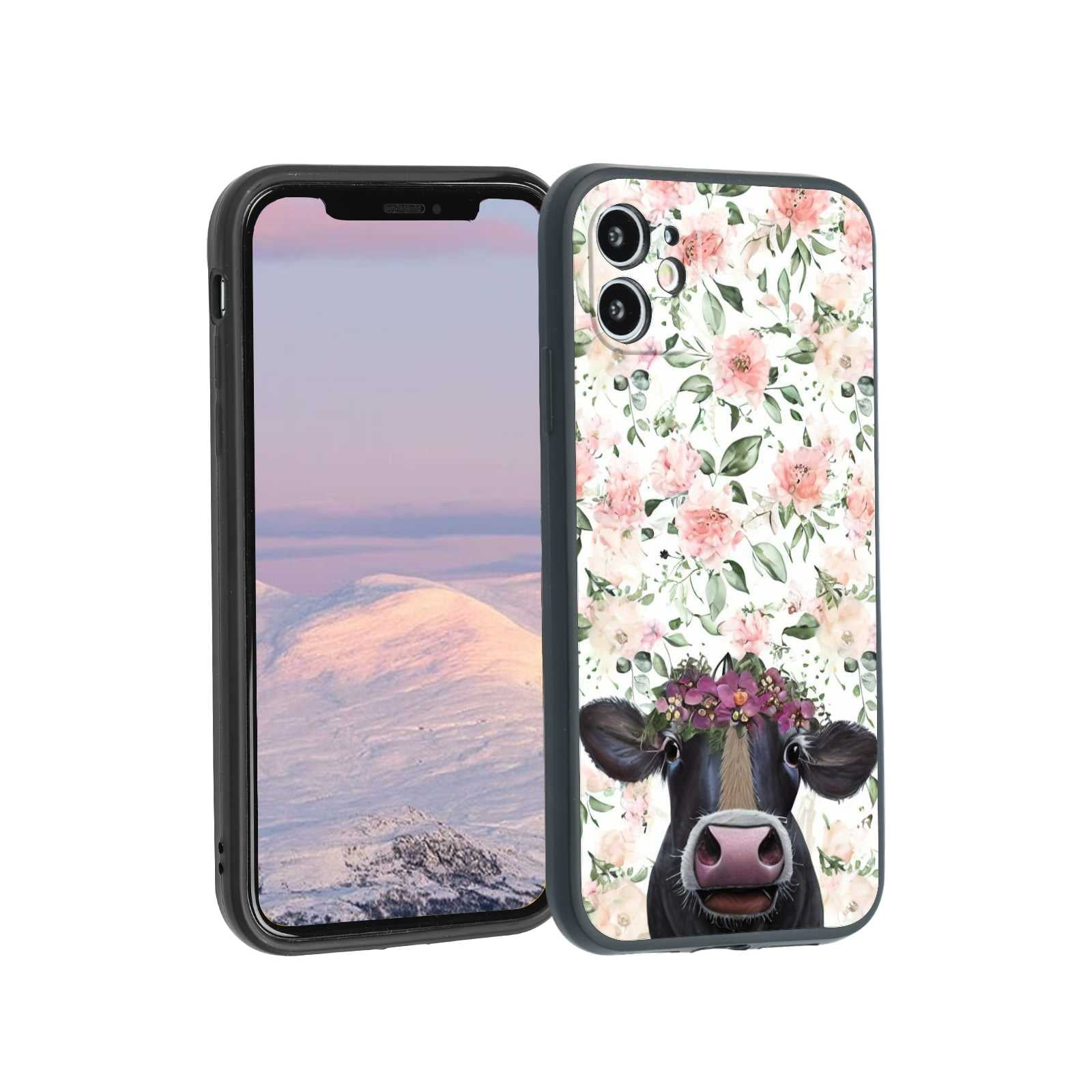 Cow Floral Print phone case for iPhone 11 for Women Men Gifts,Soft silicone Style Shockproof