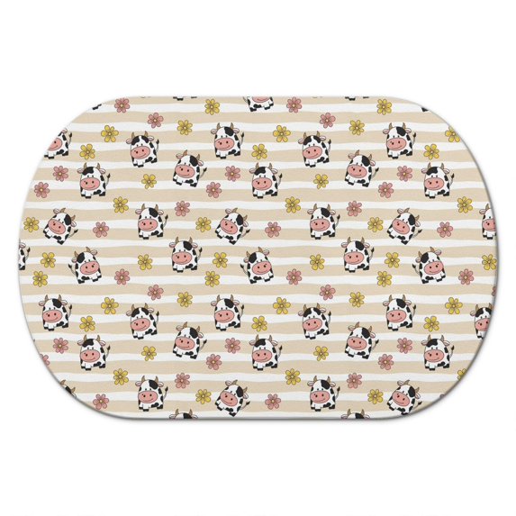 Cow and Flower Beige Pattern Diatomaceous Earth Bath Mat, Shower Floor ...