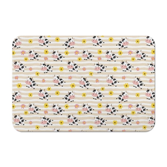 Cow and Flower Beige Pattern Diatomite Bath Mat, Shower Floor Mat with ...
