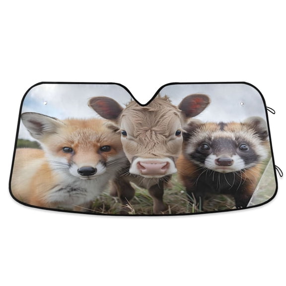 Cow Fox Ferret Car Windshield Sun Shade Foldable Car Front Window Visor Heat and UV Protection 53x23.5