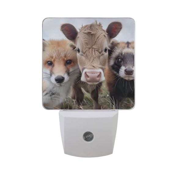 Cow Fox Ferret Night Light 2 Pack LED Nightlight Plug into Wall Dusk to Dawn Sensor Soft White